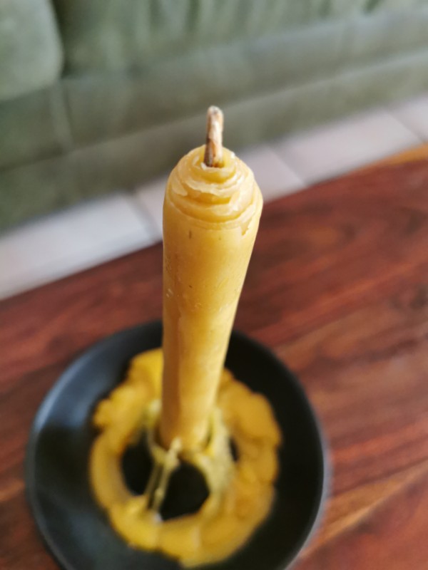 Nahaufnahme gerollte Kerze, Detail Wachsschichten